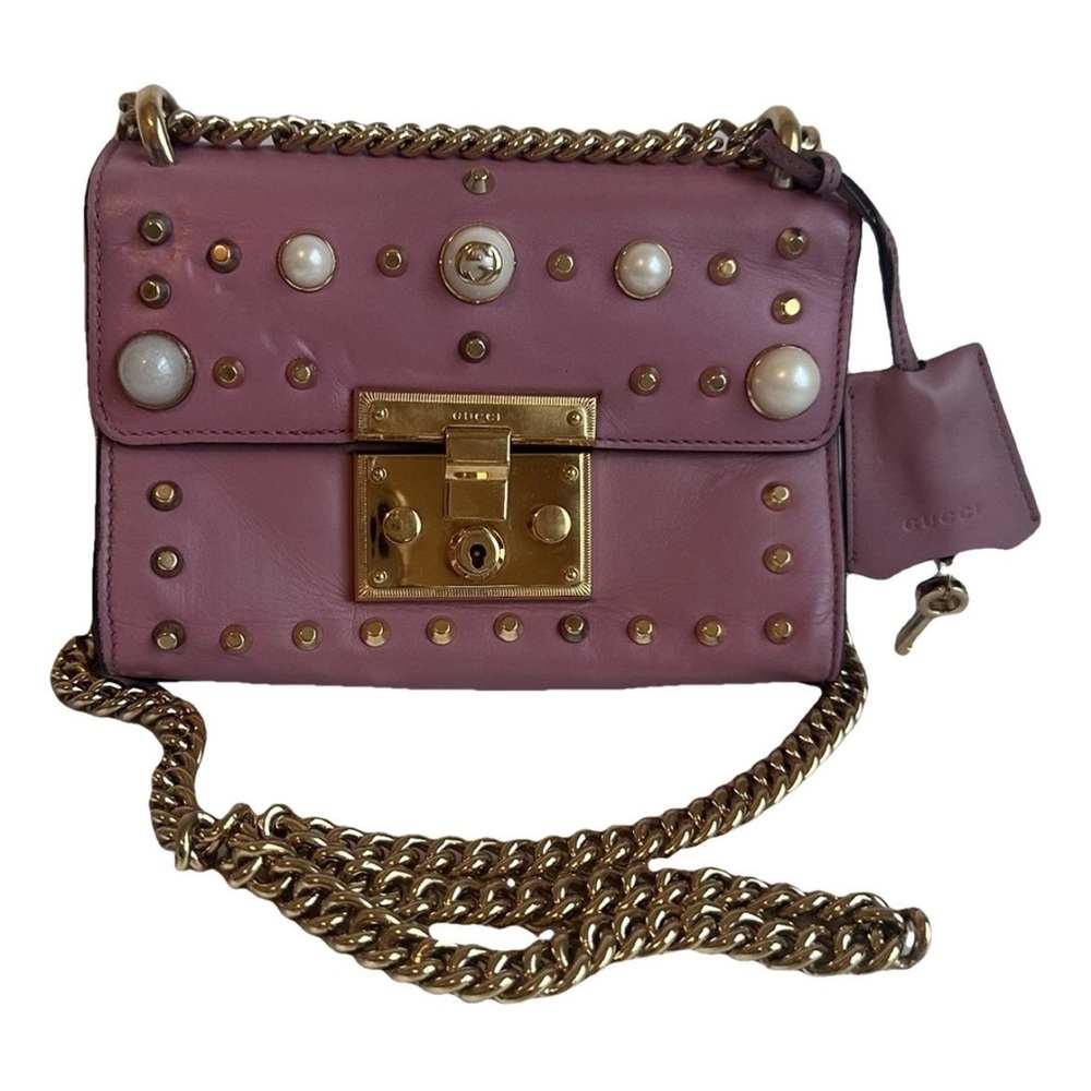 Gucci Padlock Small Pink Leather Pearl Studded Crossbody Shoulder Bag w/ Key